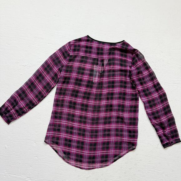Three Eighty Two Plaid Sheer Tie Front Blouse Size XS NWT Made in USA - Picture 6 of 6